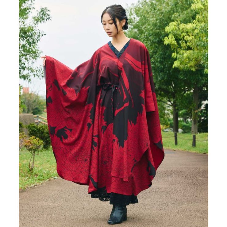 エンジ | 【カヤ】花墨長羽織 | アミナコレクション 