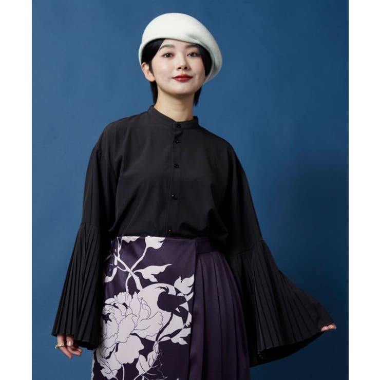 ブラック | 【カヤ】襞寄せバンドカラーシャツ | アミナコレクション 