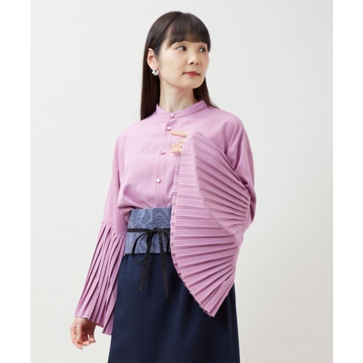 パープル | 【カヤ】襞寄せバンドカラーシャツ | アミナコレクション 