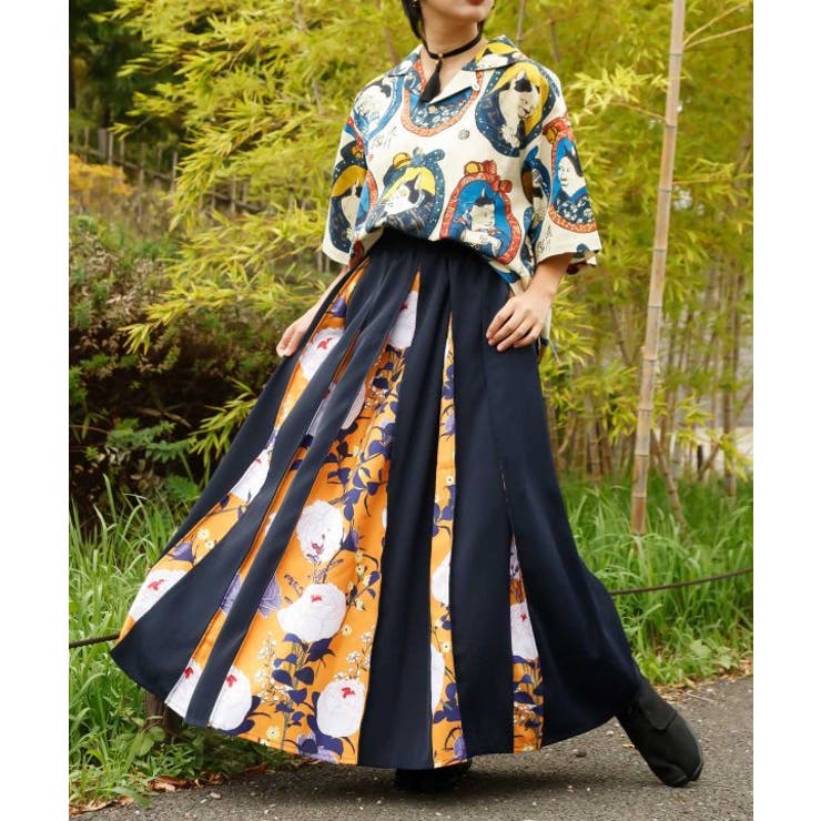 ネイビー | 【カヤ】花便り八掛スカート | アミナコレクション 