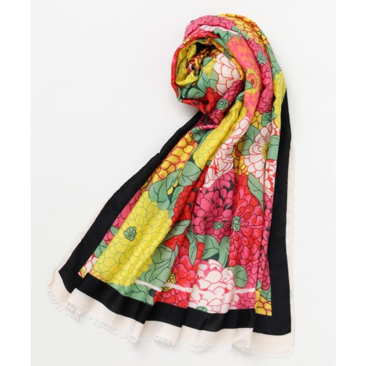 ブラック | 【カヤ】花々ストール | アミナコレクション 
