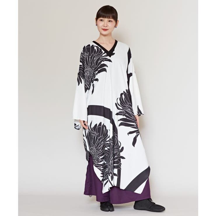 ホワイト×ブラック | 【カヤ】花影ワンピース | アミナコレクション 