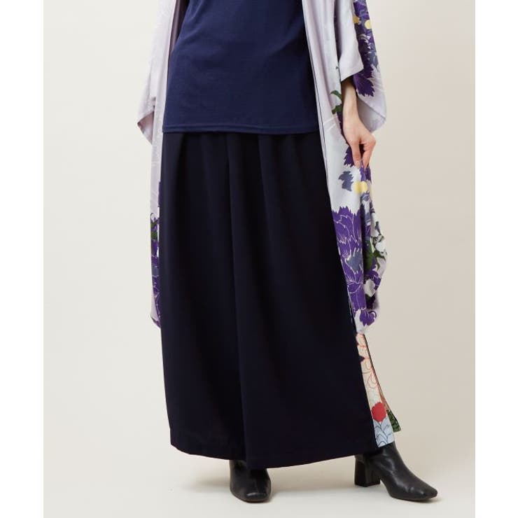 ネイビー系 | 【カヤ】花盛り八掛袴風ワイドパンツ | アミナコレクション 