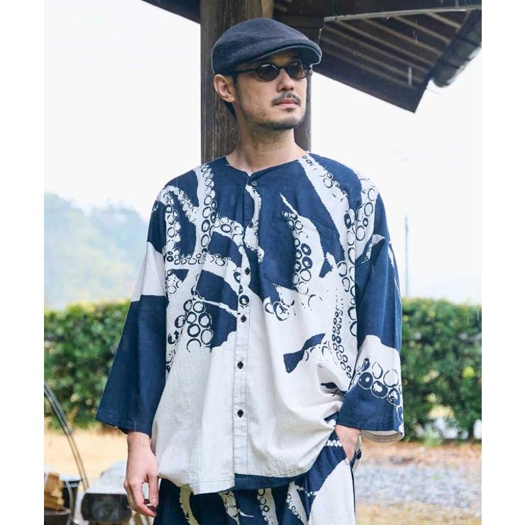 ネイビー | 【カヤ】気っ風ダボメンズシャツ | アミナコレクション 