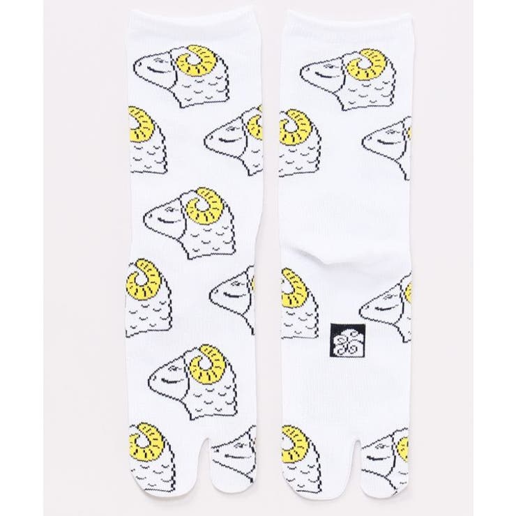 ホワイト×イエロー | 【カヤ】未の群れ足袋靴下（23-25cm） | アミナコレクション 