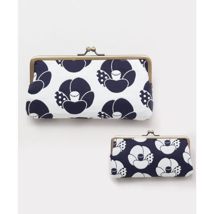 ネイビー | 【カヤ】花ふくれ織り がま口メガネケース | アミナコレクション 