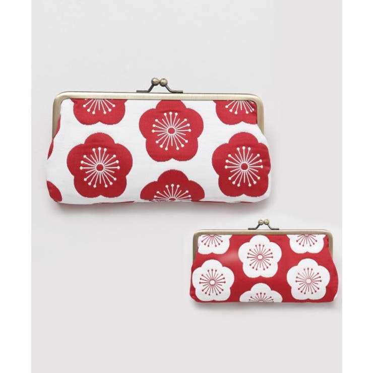 レッド | 【カヤ】花ふくれ織り がま口メガネケース | アミナコレクション 
