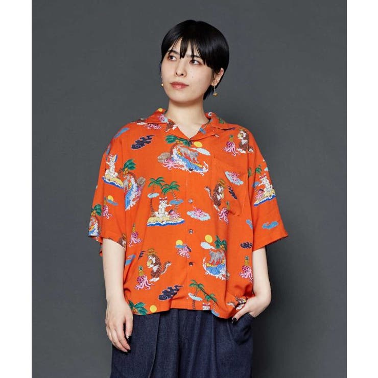 石黒亜矢子　カヤコラボ　ねこじゃらしアロハシャツ M 完売品】 石黒亜矢子 倭物やカヤ アロハシャツ M サイズ