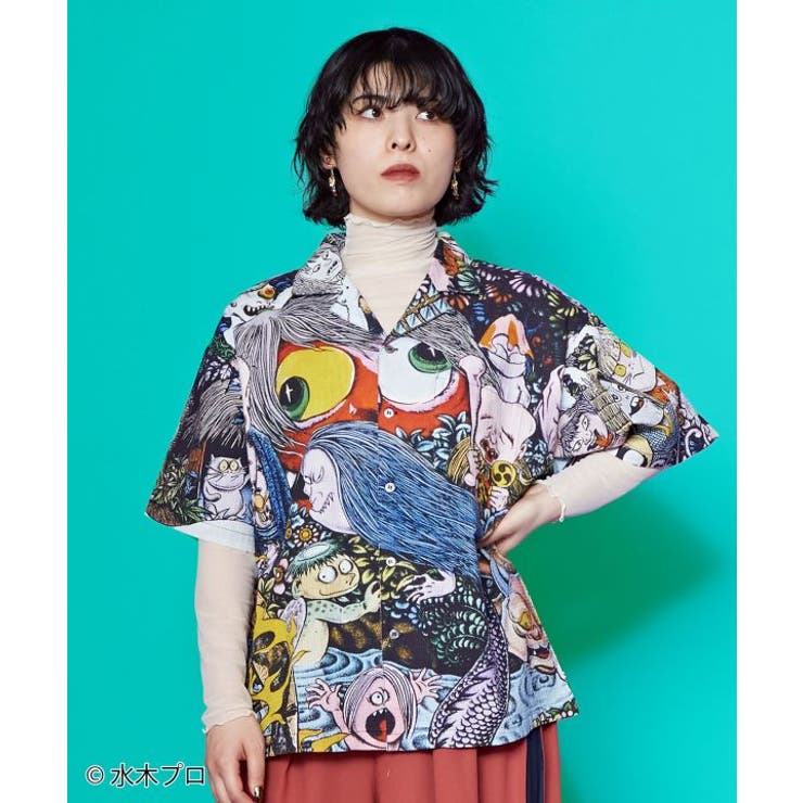 ブラック | 【カヤ】アロハシャツ（Mサイズ）《水木しげる》 | アミナコレクション 