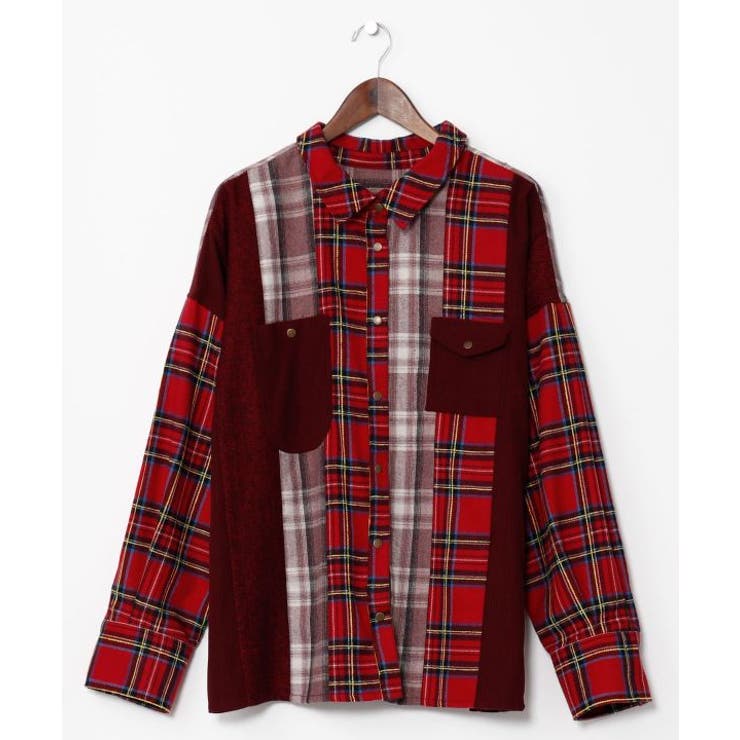 レッド | 【チャイハネ】チェックパッチワークシャツ | アミナコレクション 