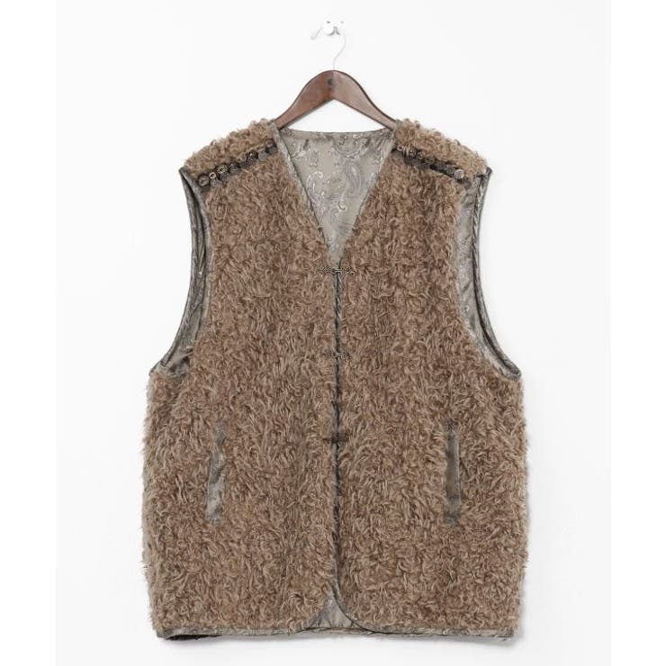 ライトベージュ | 【チャイハネ】モケリプードルファーメンズベスト | アミナコレクション