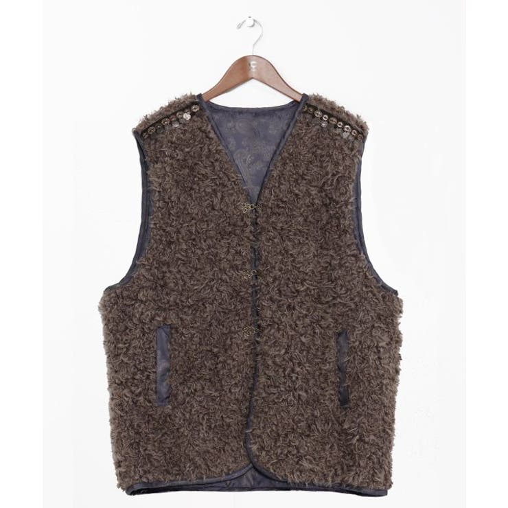 グレー | 【チャイハネ】モケリプードルファーメンズベスト | アミナコレクション