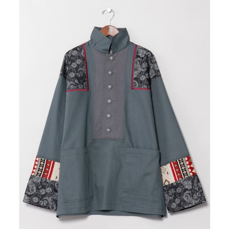 グレー | 【チャイハネ】ヤオリ異素材パッチワークMEN'Sトップス | アミナコレクション