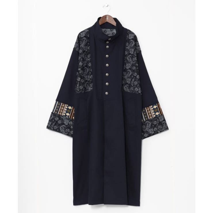 ブルー | 【チャイハネ】ヤオリ異素材パッチワークMEN'Sロングカーディガン | アミナコレクション