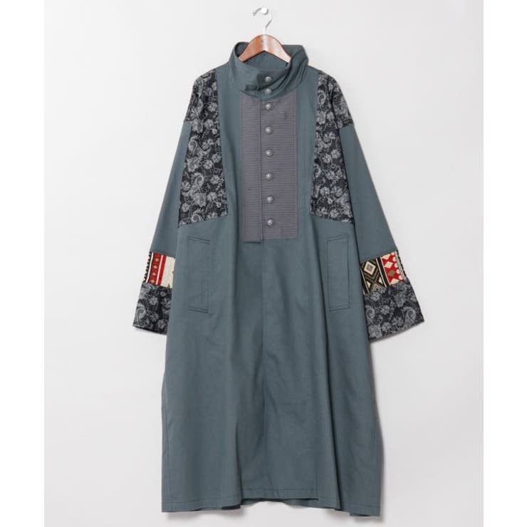 グレー | 【チャイハネ】ヤオリ異素材パッチワークMEN'Sロングカーディガン | アミナコレクション