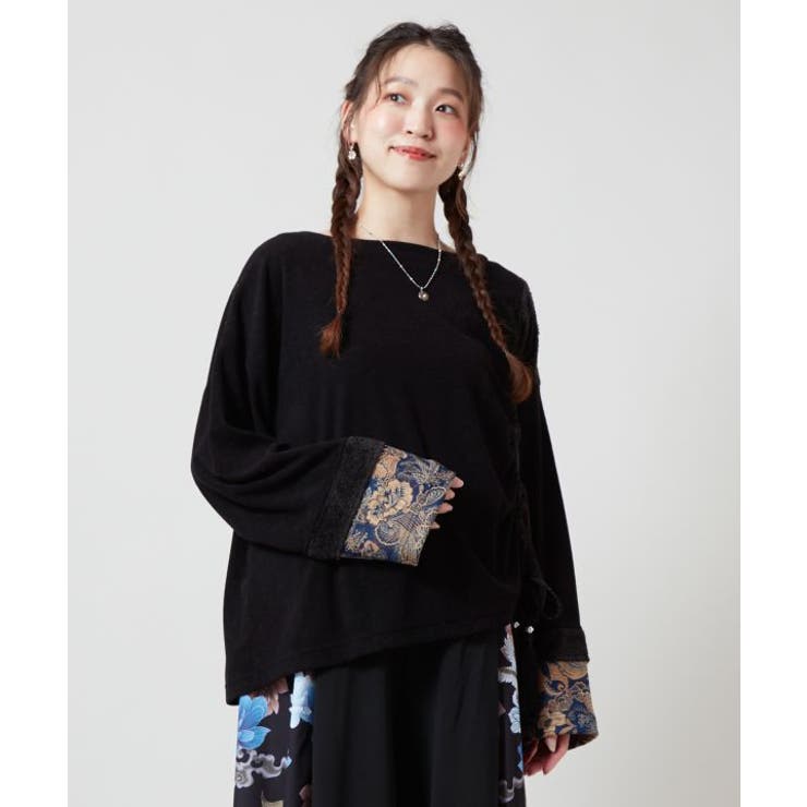 ブラック | 【チャイハネ】ワモーンパッチワークトップス | アミナコレクション 