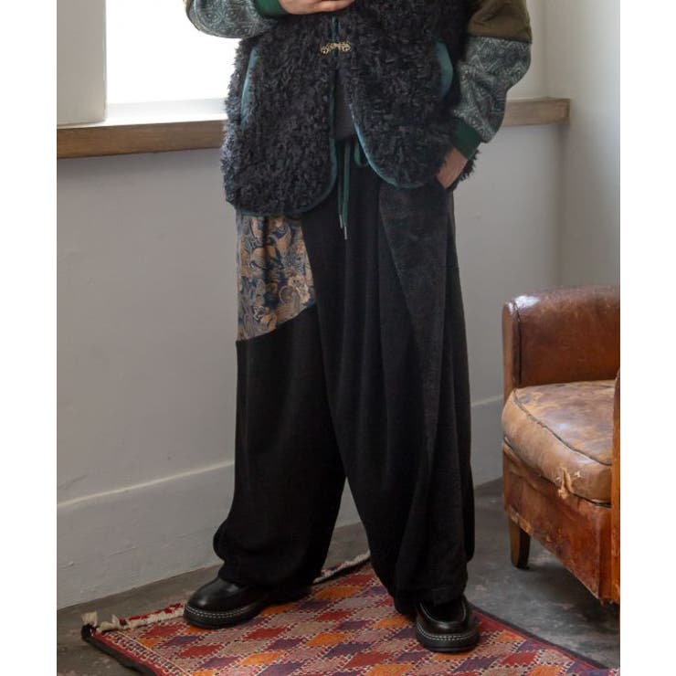 ブラック | 【チャイハネ】ワモーンパッチワークメンズパンツ | アミナコレクション