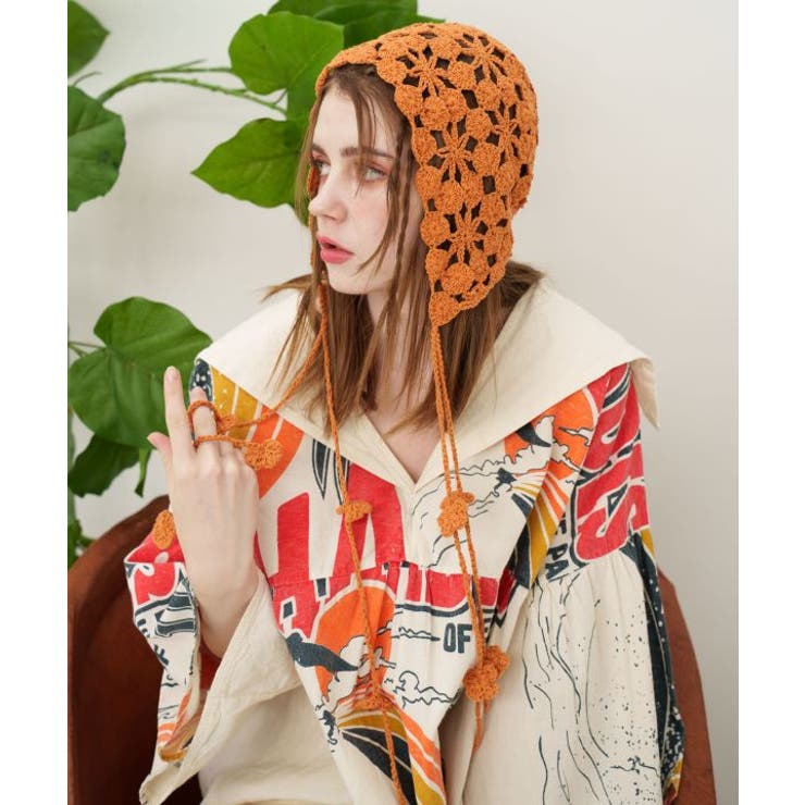 オレンジ | 【チャイハネ】クロシェ編みバブーシュカキャップ | アミナコレクション 