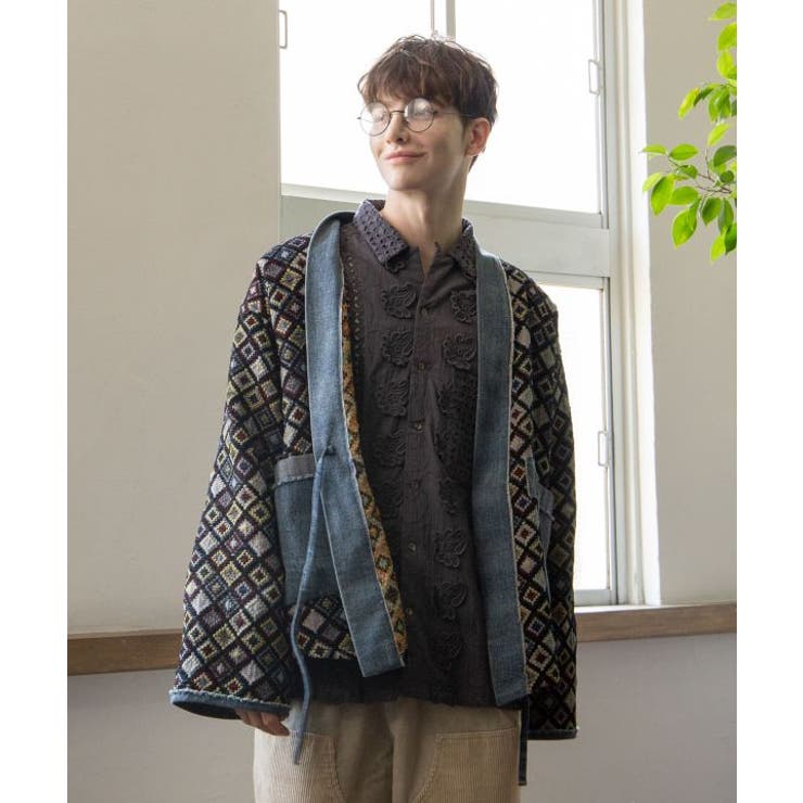 ブラック | 【チャイハネ】ノラパッチメンズカーディガン | アミナコレクション