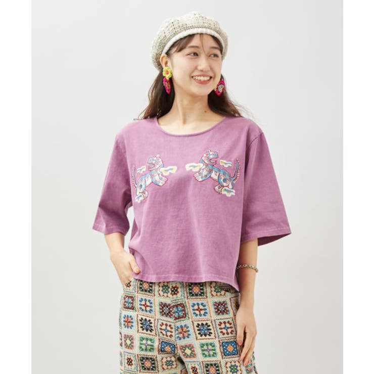 パープル | 【チャイハネ】ラオリャン刺繍Tシャツ | アミナコレクション 