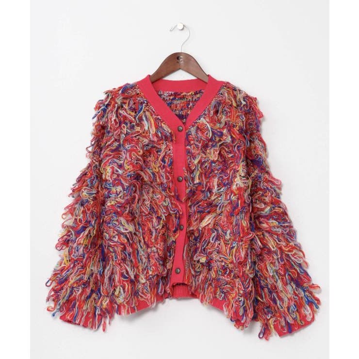 レッド | 【チャイハネ】カラフルループニットカーディガン | アミナコレクション 
