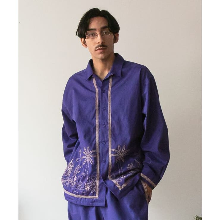 パープル | 【チャイハネ】アイララ刺繍メンズシャツ | アミナコレクション