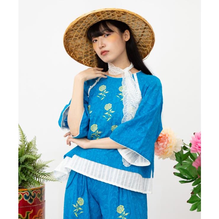 ブルー | 【チャイハネ】ペティナ刺繍トップス | アミナコレクション 