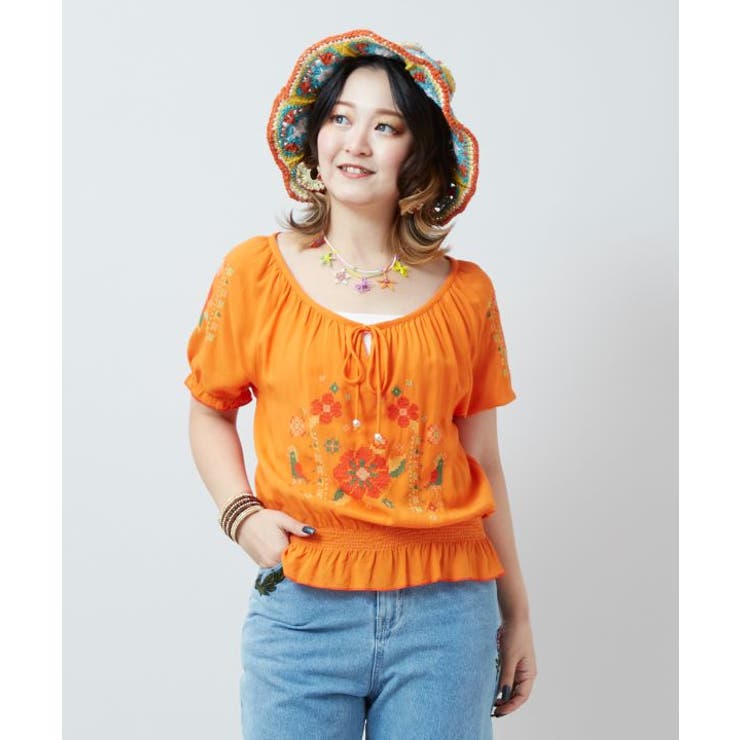 【チャイハネ】花刺繍クロスステッチトップス | アミナコレクション  | 詳細画像2 