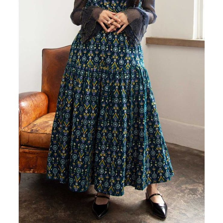 グリーン | 【チャイハネ】ブライド刺繍ロングスカート | アミナコレクション 