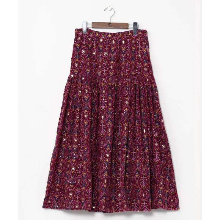 ピンク | 【チャイハネ】ブライド刺繍ロングスカート | アミナコレクション 