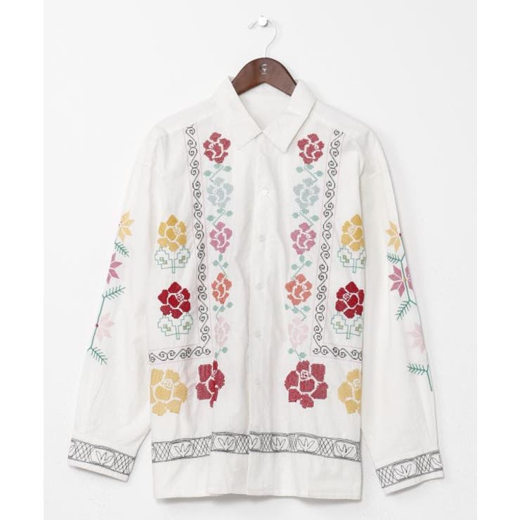 ホワイト | 【チャイハネ】グルイム刺繍メンズシャツ | アミナコレクション