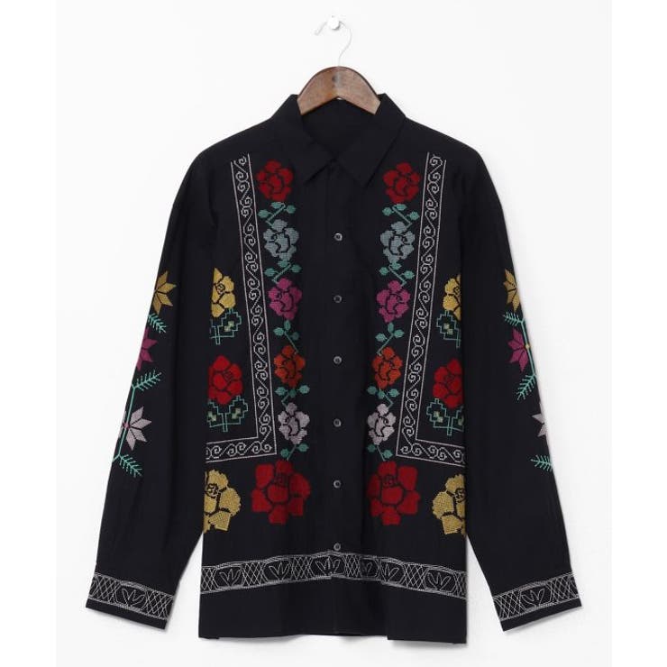 ブラック | 【チャイハネ】グルイム刺繍メンズシャツ | アミナコレクション