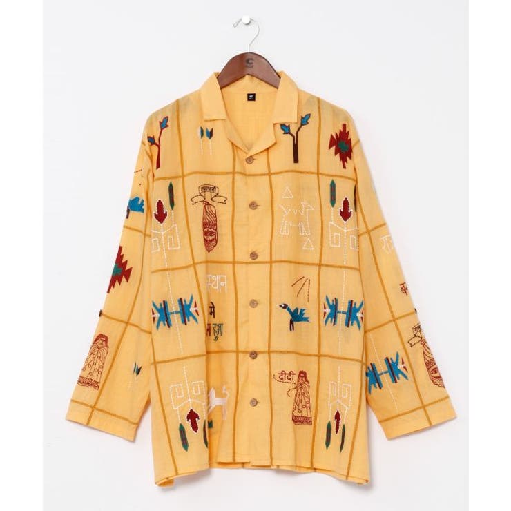 イエロー | 【チャイハネ】ラジャラン刺繍メンズシャツ | アミナコレクション