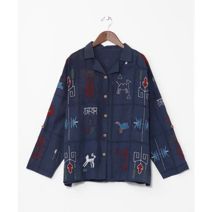 ネイビー系 | 【チャイハネ】ラジャラン刺繍シャツ | アミナコレクション 