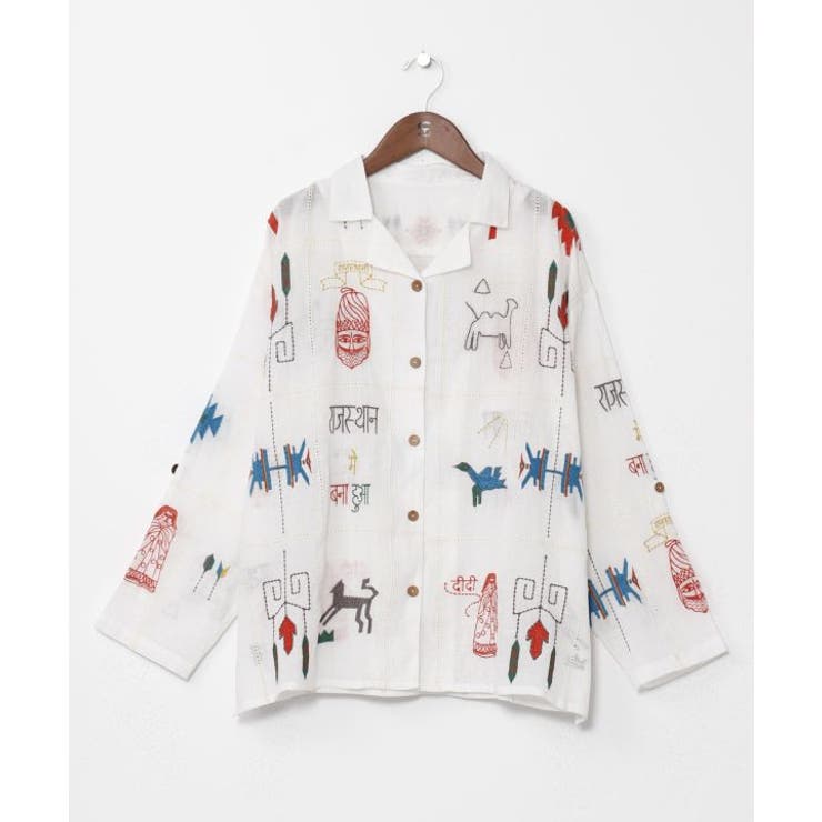 ホワイト | 【チャイハネ】ラジャラン刺繍シャツ | アミナコレクション 