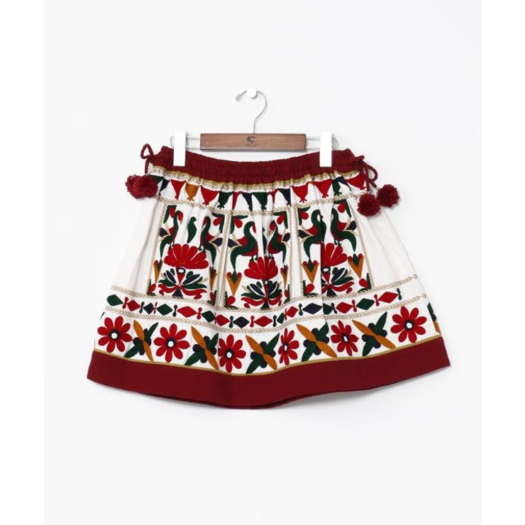 ホワイト | 【チャイハネ】スンダナ刺繍ミニスカート | アミナコレクション 