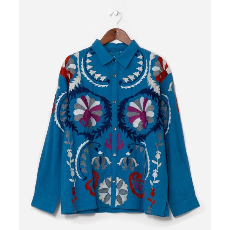 ブルー | 【チャイハネ】エルジャン刺繍メンズシャツ | アミナコレクション 