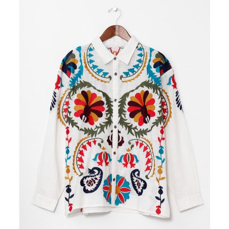 ホワイト | 【チャイハネ】エルジャン刺繍メンズシャツ | アミナコレクション 