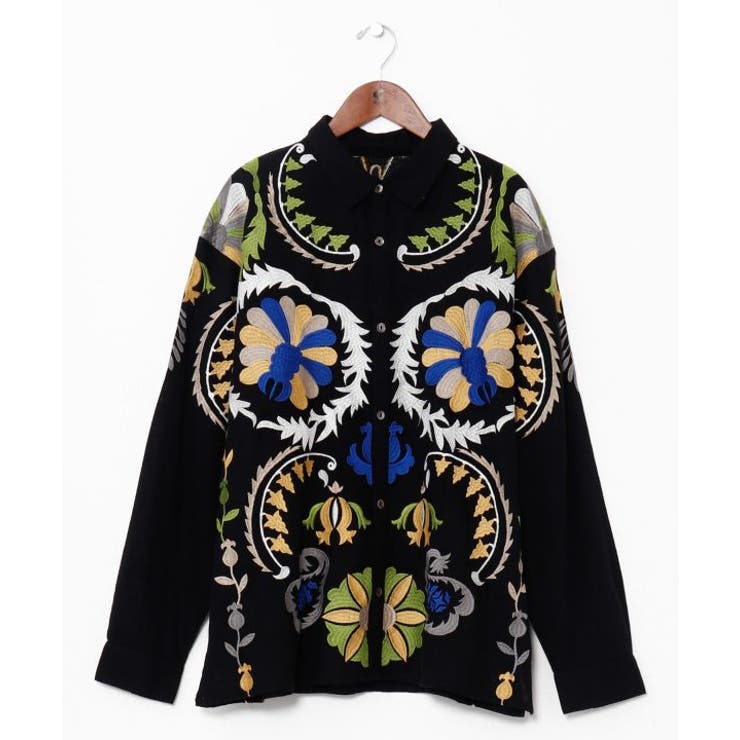 ブラック | 【チャイハネ】エルジャン刺繍メンズシャツ | アミナコレクション 