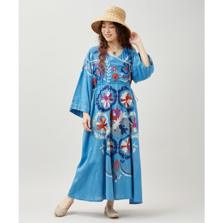 ブルー | 【チャイハネ】エルジャン刺繍ワンピース | アミナコレクション 