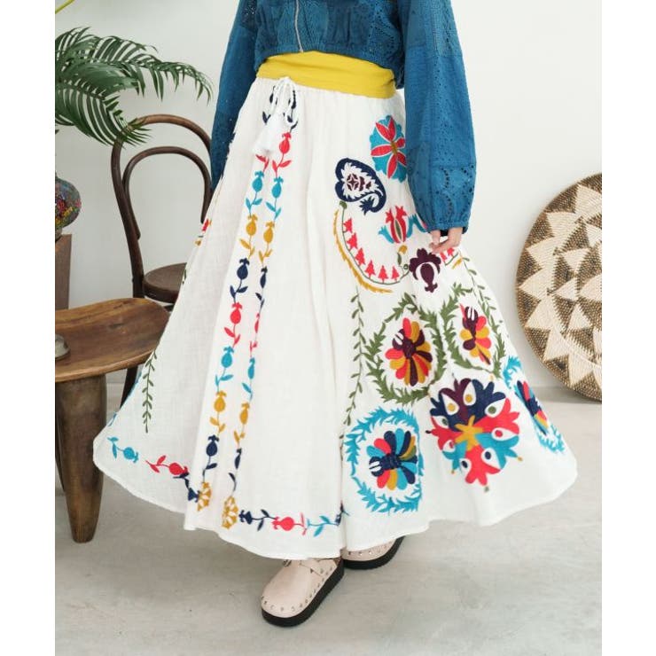 ホワイト | 【チャイハネ】エルジャン刺繍スカート | アミナコレクション 
