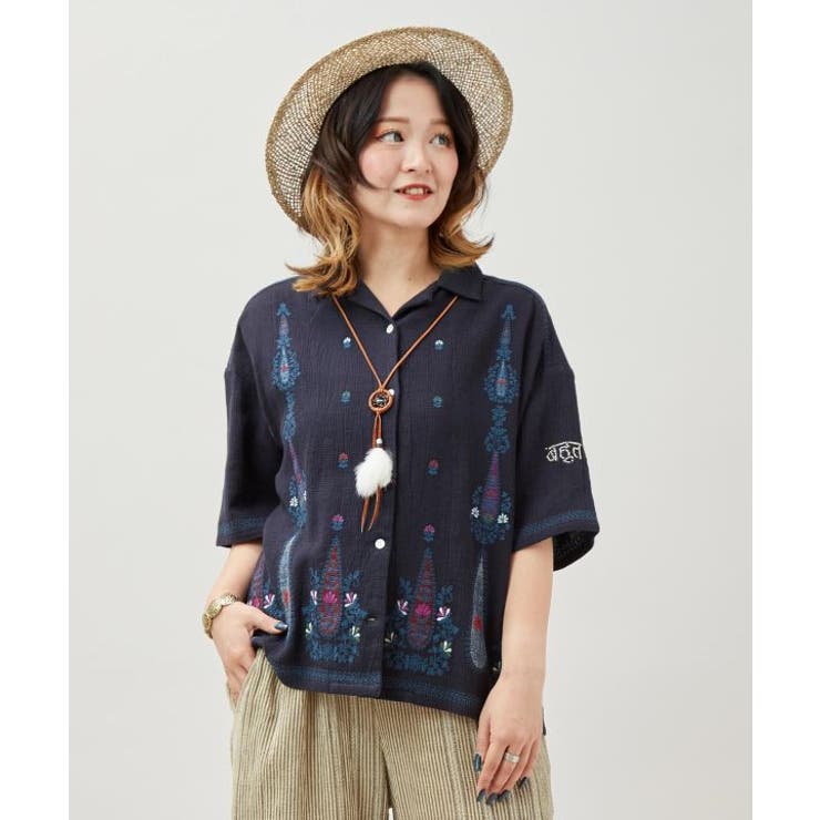 ネイビー | 【チャイハネ】アナーシャ開襟シャツ | アミナコレクション 