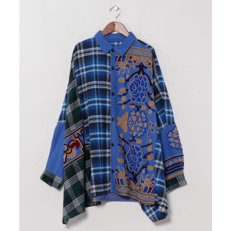 ブルー | 【チャイハネ】チベッチェメンズシャツ | アミナコレクション