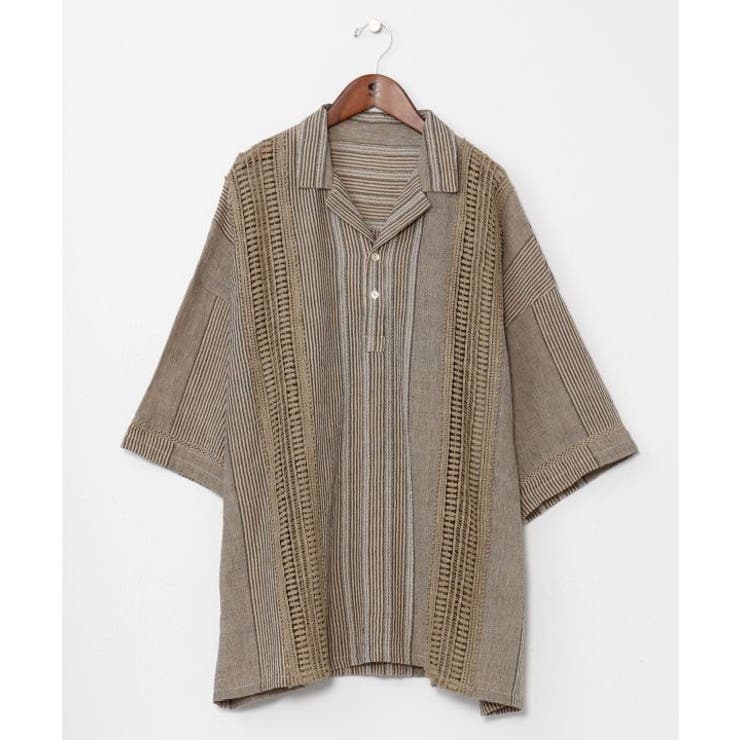 ベージュ | 【チャイハネ】ナナミィメンズプルオーバーシャツ | アミナコレクション 