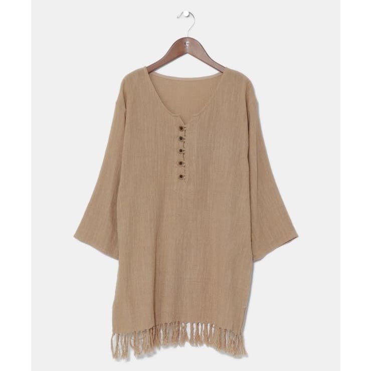 ベージュ | 【チャイハネ】フリラジメンズＴＯＰ | アミナコレクション