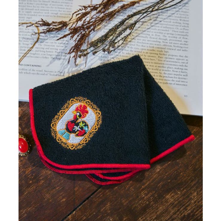 ブラック | 【欧州航路】フォークラフト刺繍タオルハンカチ | アミナコレクション 