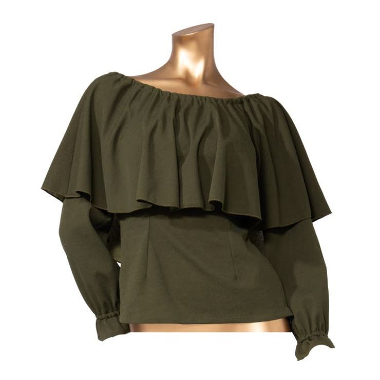 カーキ | 【マウナロア】ワイドフリルシャーリング長袖 | アミナコレクション 