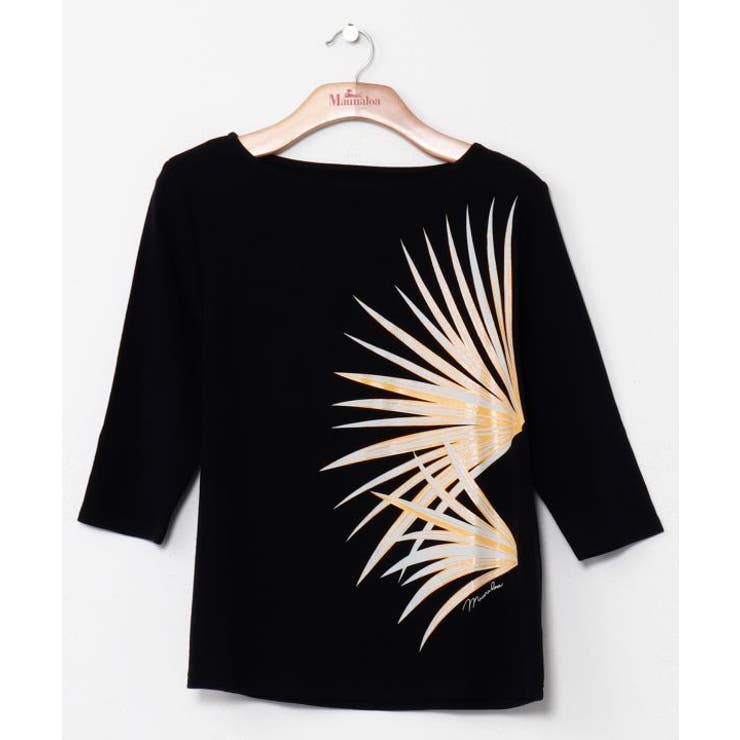 ブラック | 【マウナロア】パームリーフＴシャツ(7分袖) | アミナコレクション 