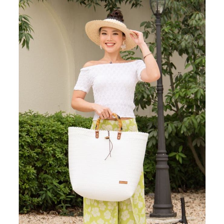 ホワイト | 【マウナロア】ハンドルかごバッグL | アミナコレクション 