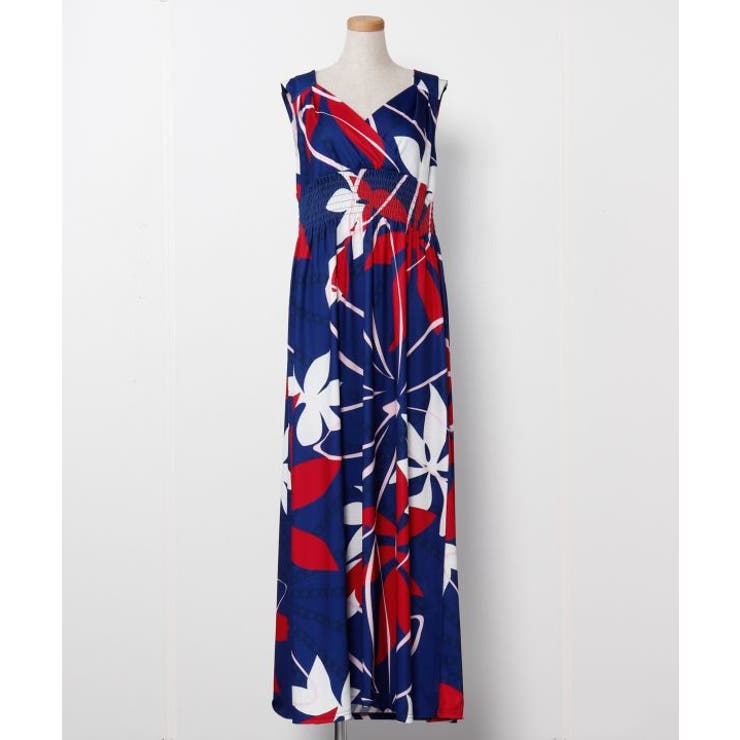 ネイビー | 【マウナロア】Ocean Blue Bird ティアレトアノースリーブドレス | アミナコレクション 